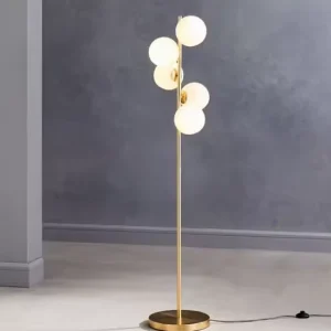 Lampadaire moderne vertical en verre blanc et or