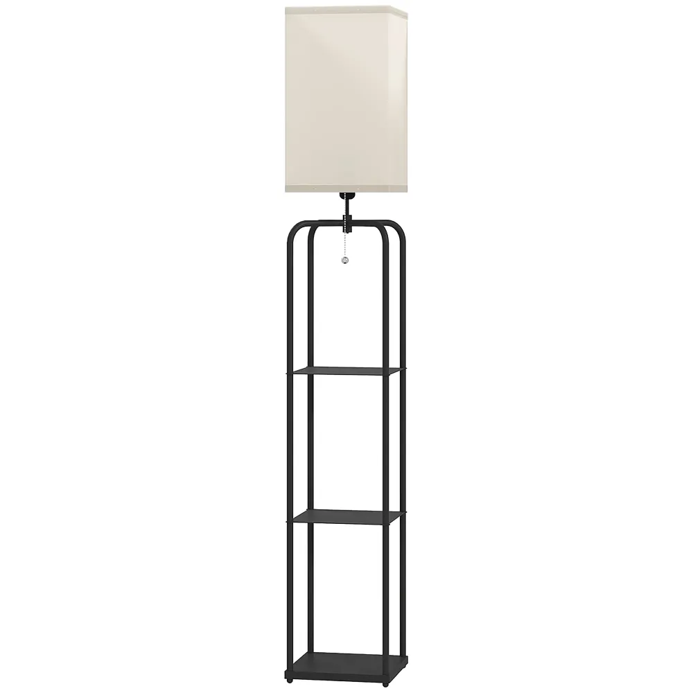 Lampadaire sur pied salon, lampe salon moderne, lampadaire avec étagères, abat-jour en tissu, interrupteur à cha?nette pou...