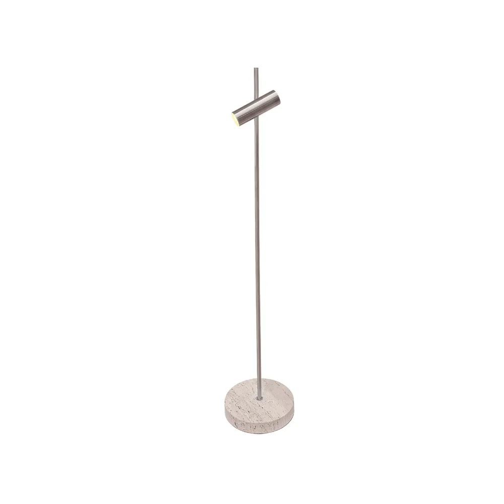 Lampadaire Vexa - Acier brossé - Pied en travertin blanc - 150 CM