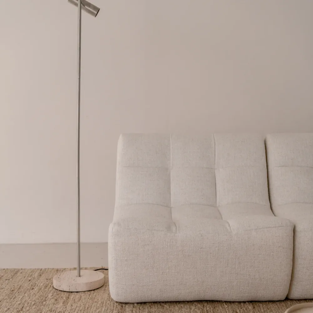 Lampadaire Vexa - Acier brossé - Pied en travertin blanc - 150 CM