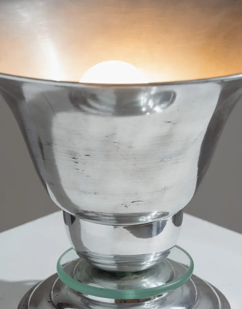 LAMPE ART DÉCO EN ALUMINIUM ET VERRE, 1960s