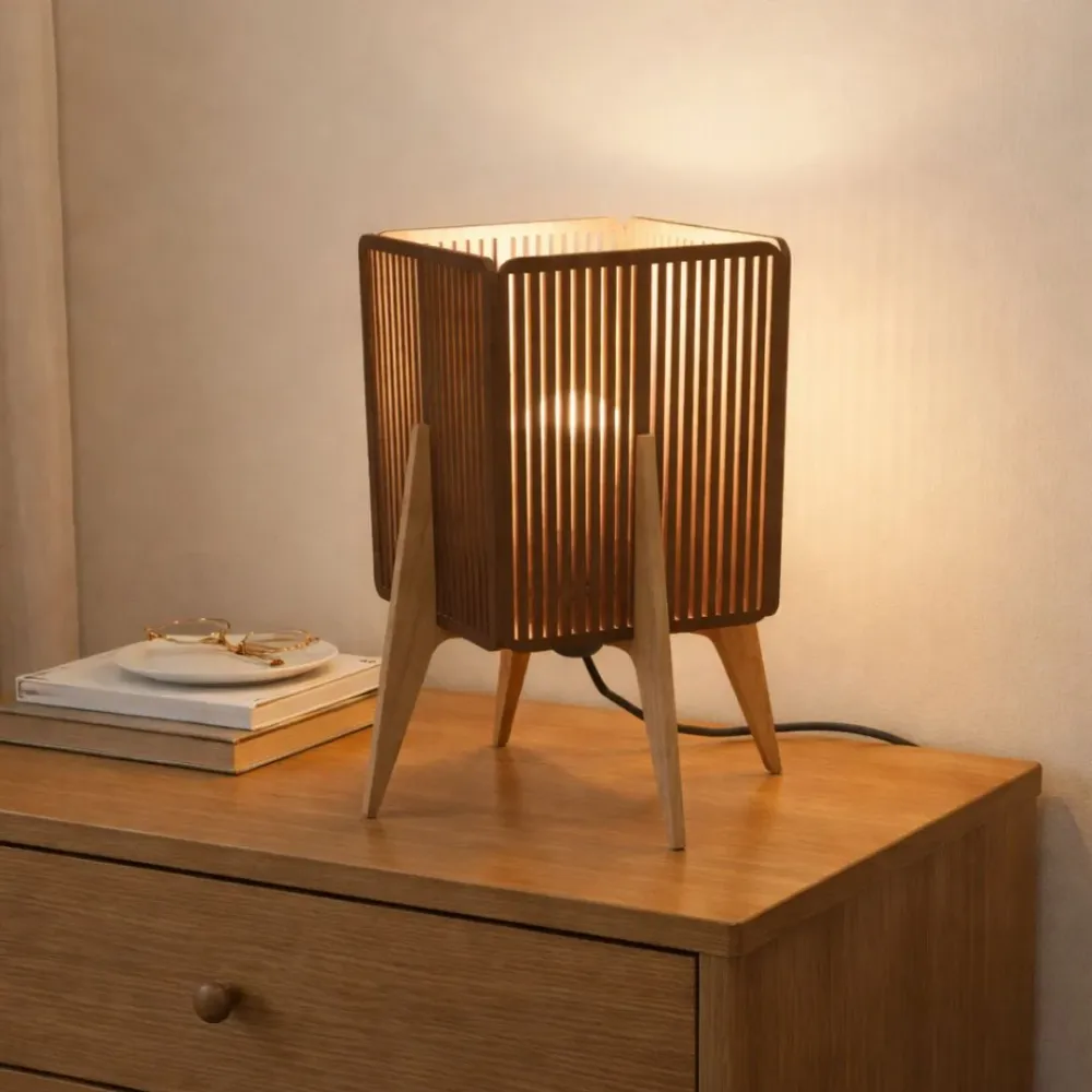 Lampe En Bois Cube