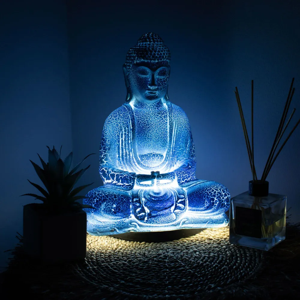 Lampe de Bouddha pour la méditation bleu ciel - support ovale