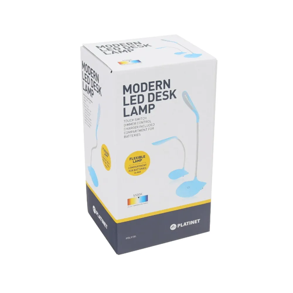 Lampe de bureau Platinet, bras flexible, 3,5W, bleu, PDL01BL
