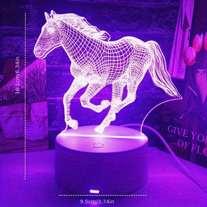 Lampe de chevet 3D Illusion LED Wild Horse, 1pc - Lampe de chevet décorative unique pour la maison, mode double alimentati...