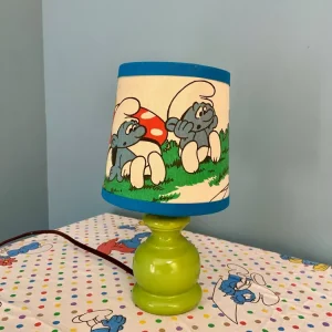 Bébé lampe Cré CHACH pied bois vert pomme abat-jour vintage SCHTROUMPS