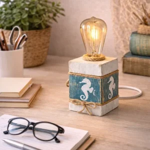 Lampe cube artisanale hippocampe