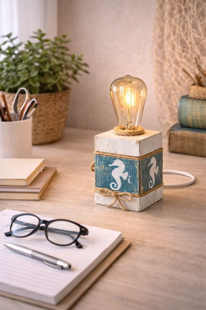 Lampe cube artisanale hippocampe