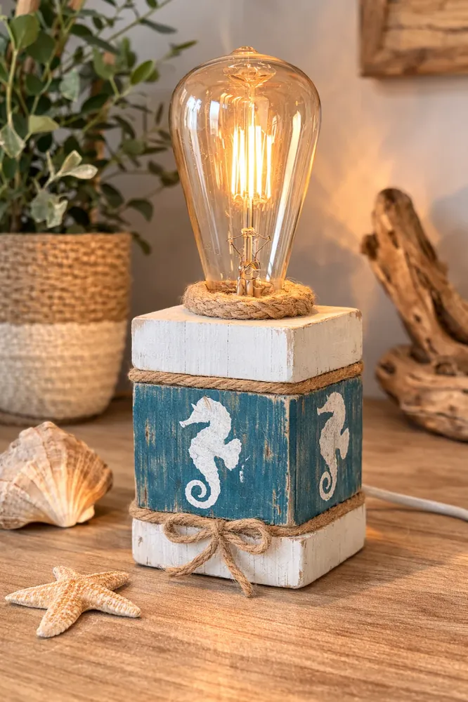 Lampe cube artisanale hippocampe