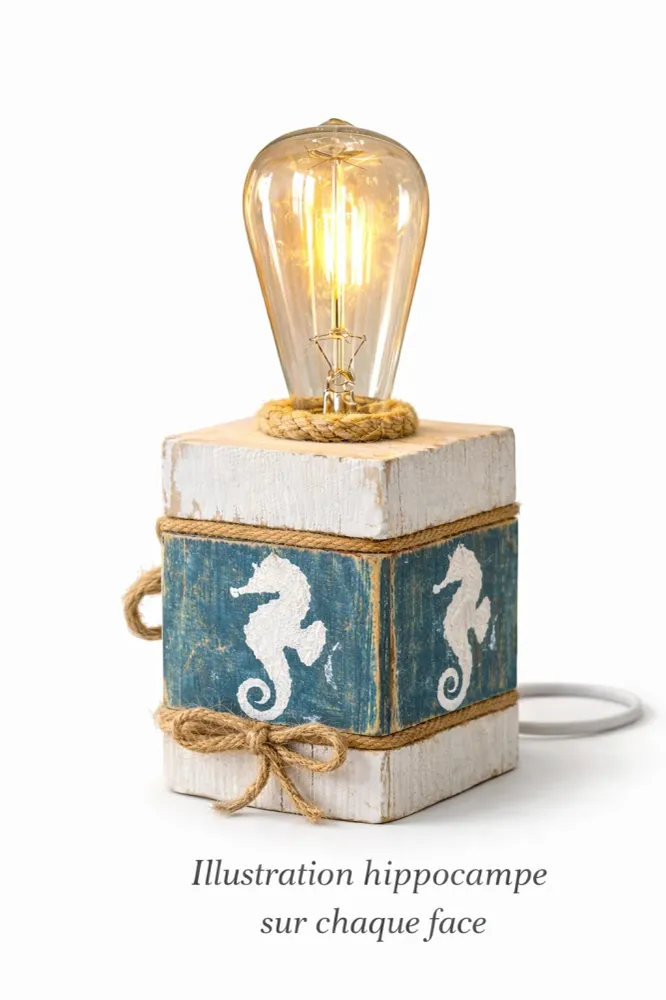 Lampe cube artisanale hippocampe