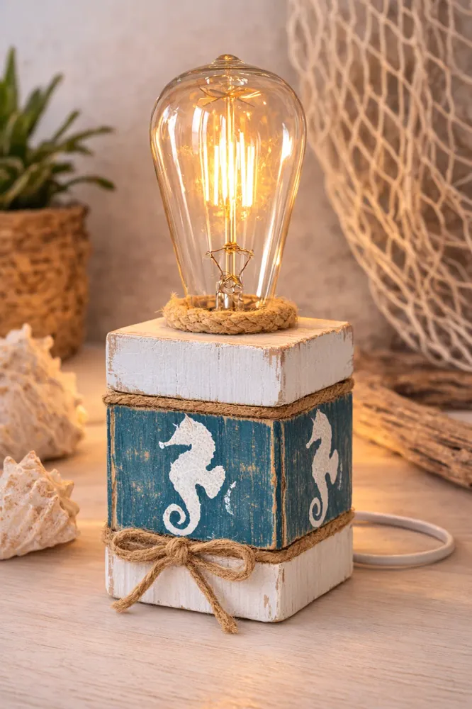 Lampe cube artisanale hippocampe