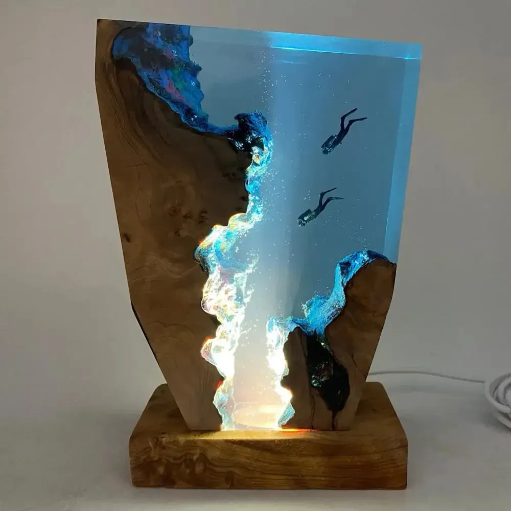 Lampe design maritime résine époxy & bois