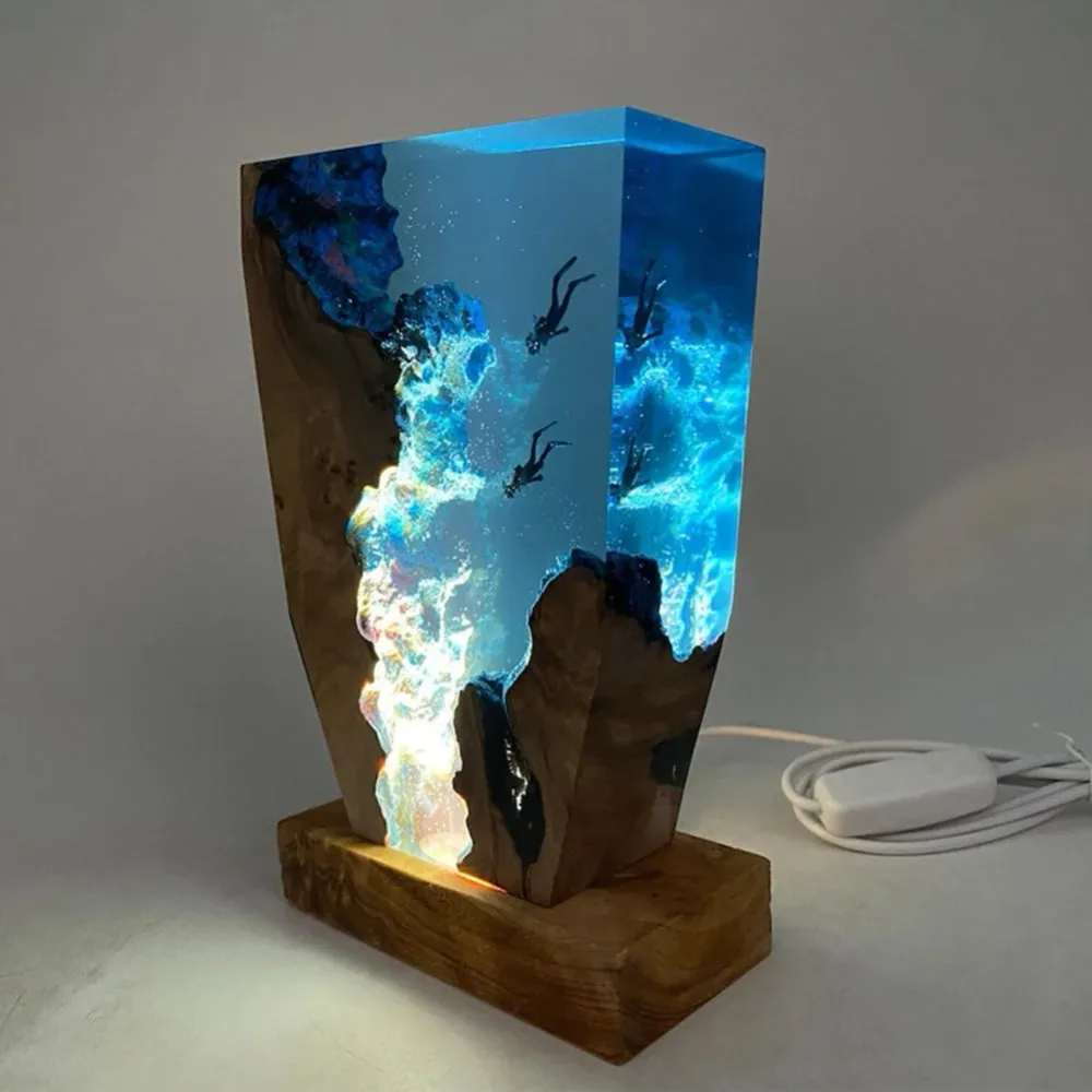 Lampe design maritime résine époxy & bois