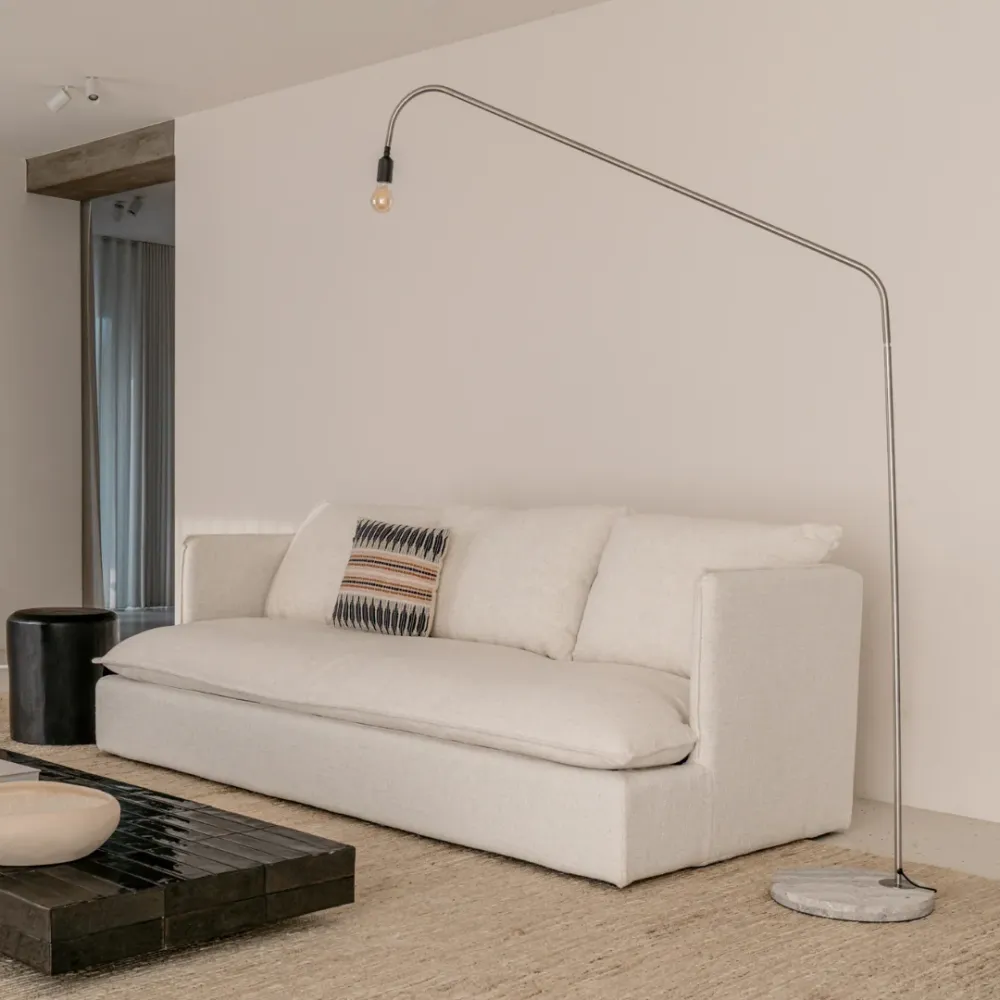 Lampe Ellis - Grande H202 - Travertin blanc - Pied en acier brossé