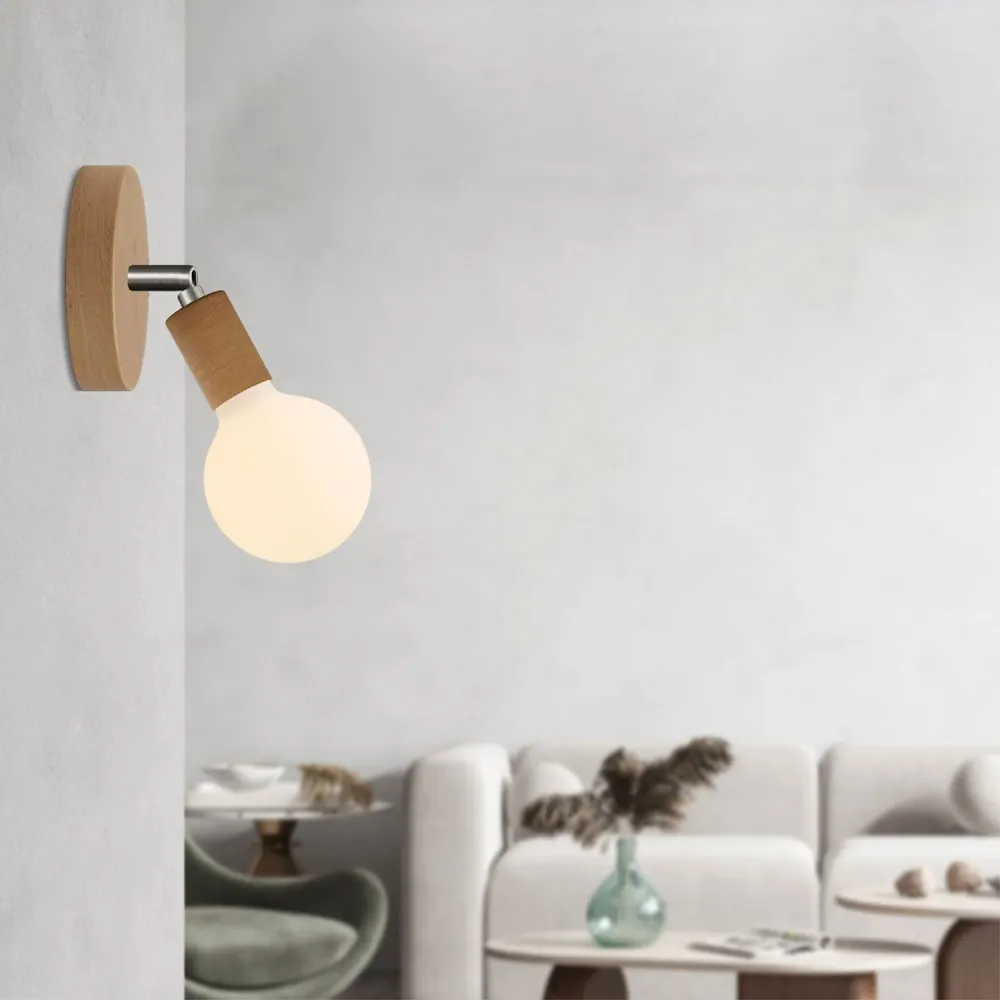 Lampe Fermaluce Snodo en bois avec ampoule Globe Porcelaine - Neutre