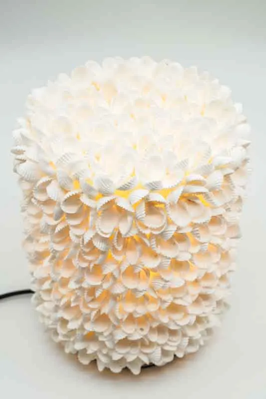 Lampe en forme de coquillage, cylindrique, blanche, 20 cm