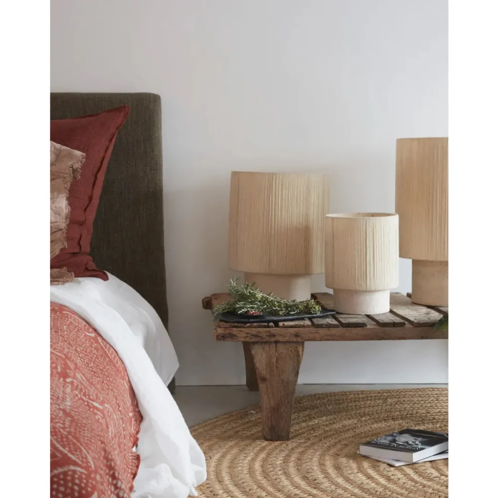 LAMPE KALÉ PIED GRÈS ARGILE BLANCHE / ABAT-JOUR LAINE VIERGE TENDUE TAILLE L - MAISON DE VACANCES X OSH