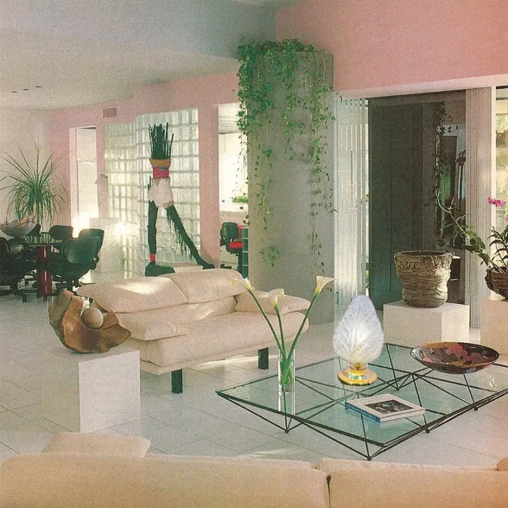 Lampe laiton & feuille en verre texturé – Années 80