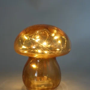 Lampe LED champignon ambre 13,5x13,5x16cm