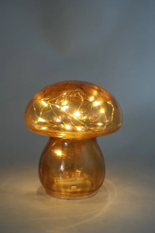 Lampe LED champignon ambre 13,5x13,5x16cm