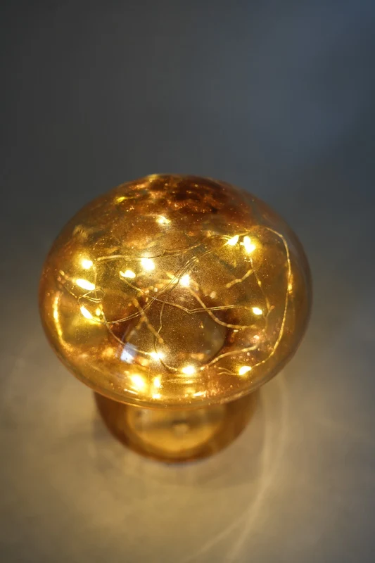 Lampe LED champignon ambre 13,5x13,5x16cm