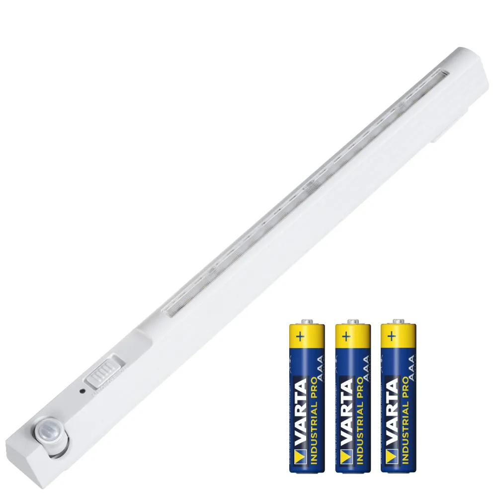 Lampe LED Maclean, avec capteur mobile, crochet, ON/OFF/AUTO, temp. 4000K, portée 3m, MCE235 + 3x Varta Industrial AAA pil...