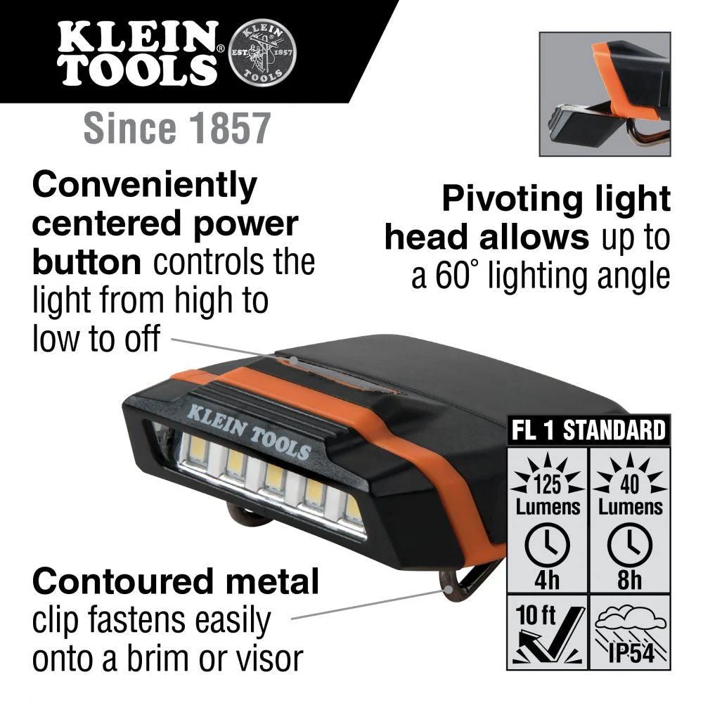 Lampe LED pour visière de casquette Klein Tools, modèle 56402