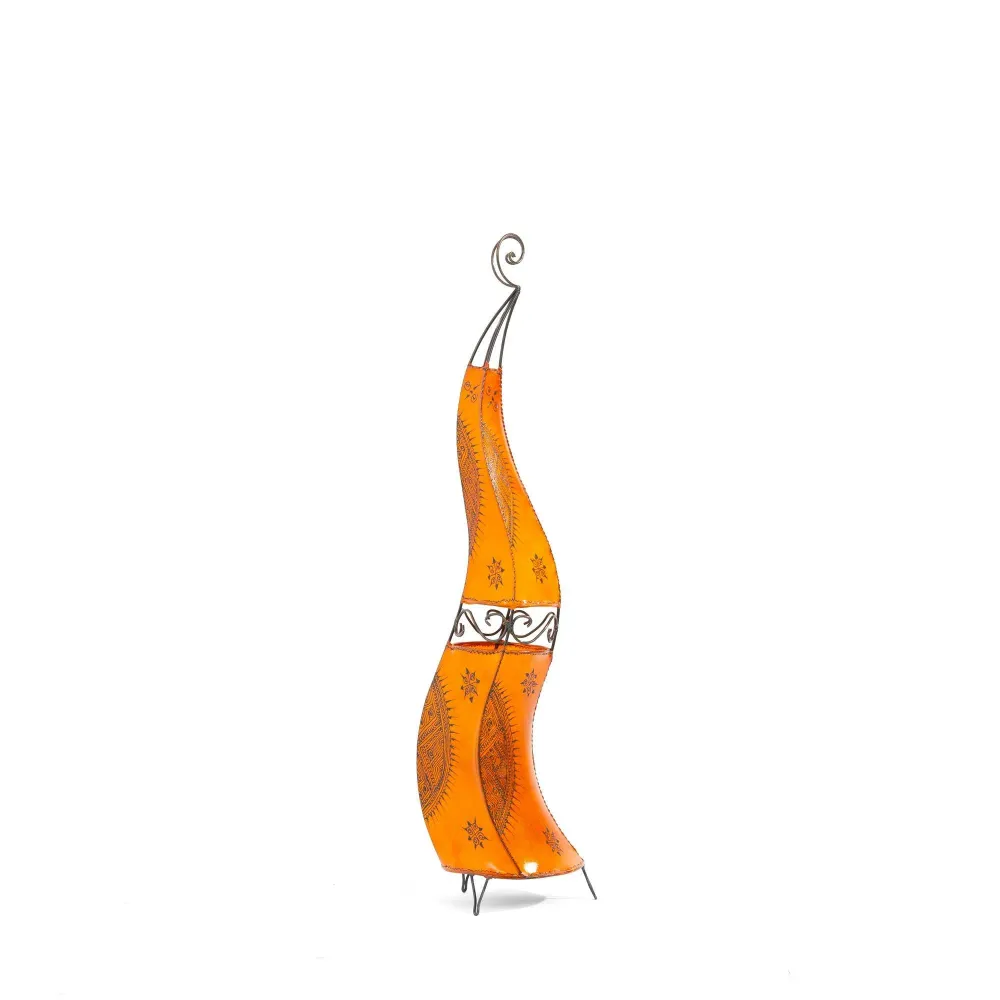 Lampe marocaine cuir et fer forgé 120cm orange