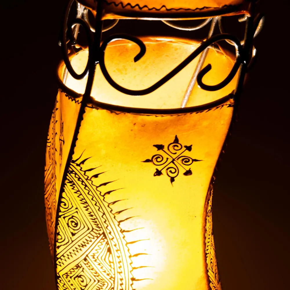 Lampe marocaine cuir et fer forgé 120cm orange