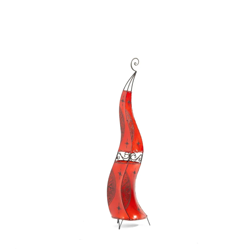Lampe marocaine cuir et fer forgé 120cm rouge