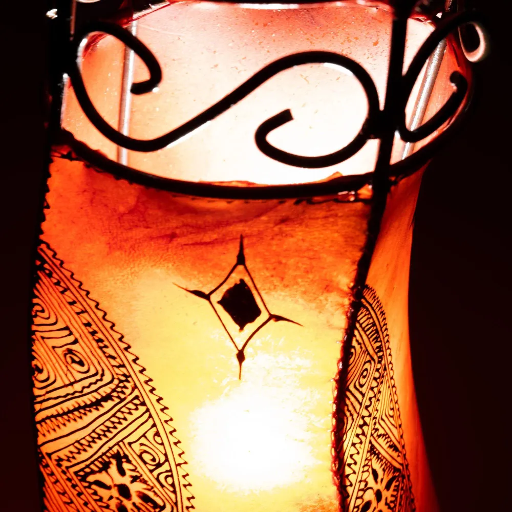 Lampe marocaine cuir et fer forgé 120cm rouge