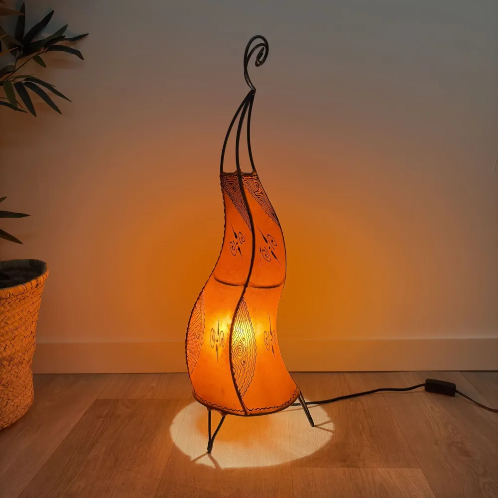 Lampe marocaine en cuir et henné orange 70cm