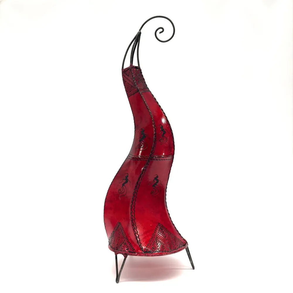 Lampe marocaine en cuir et henné rouge 70cm