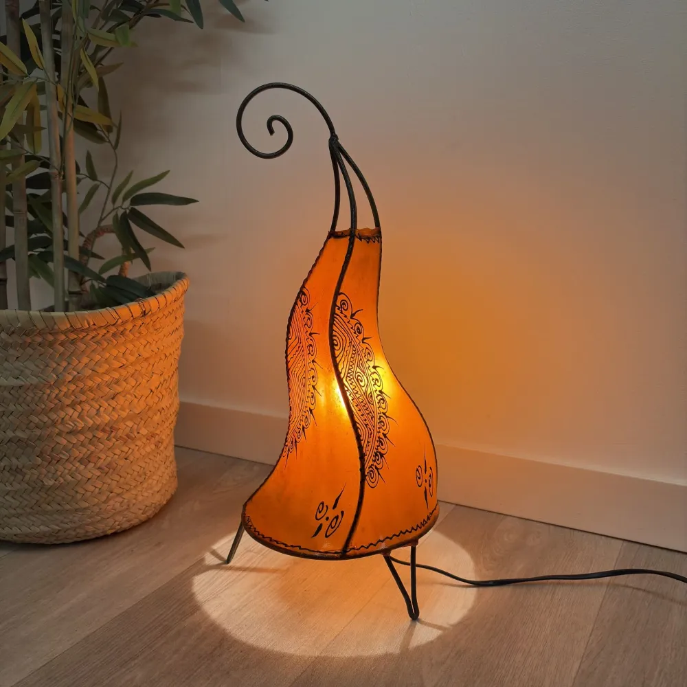 Lampe marocaine en peau de coq orange, 50 cm