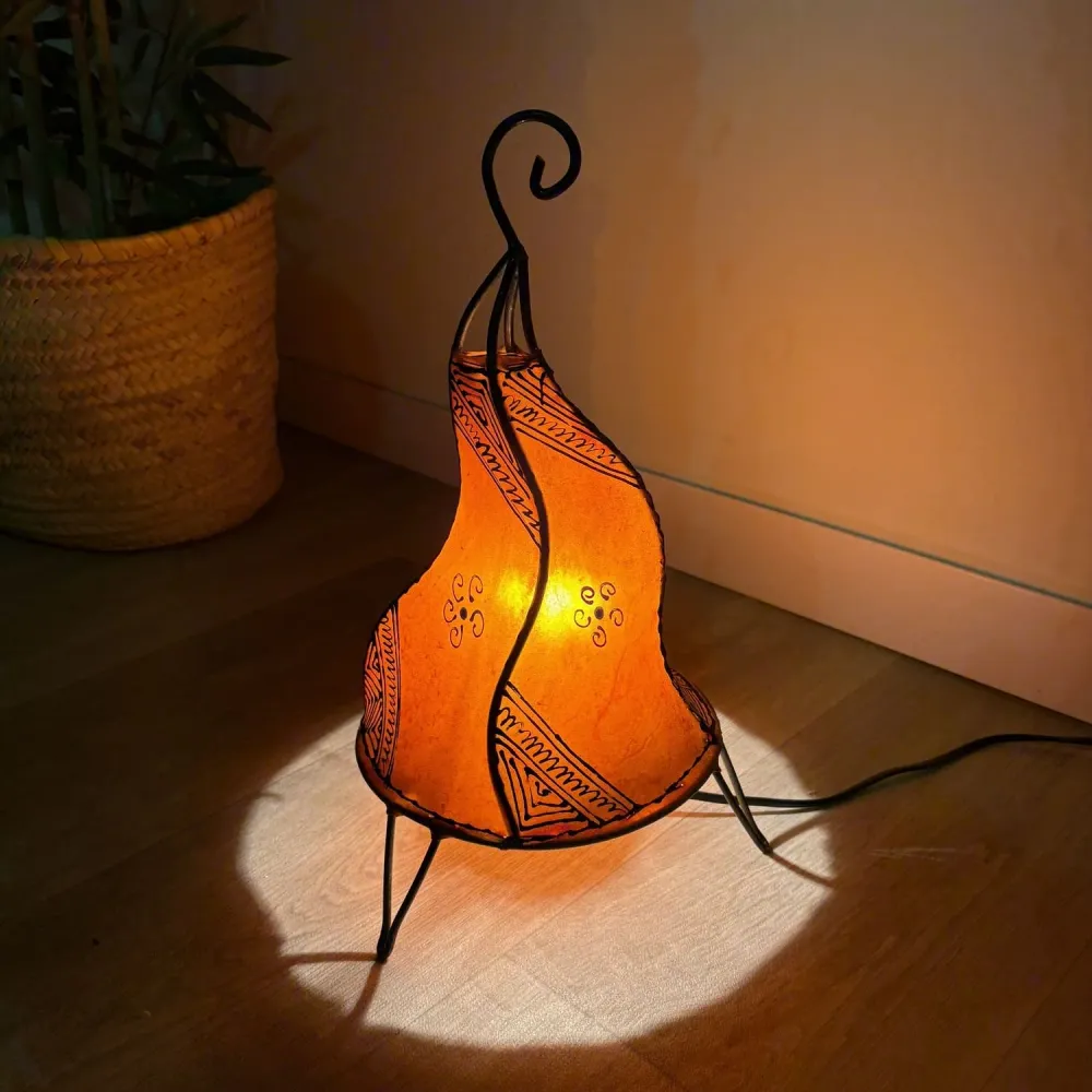 Lampe Marrakech en Cuir Orange 35cm