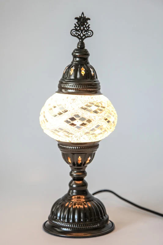 Lampe mosaïque blanche 13 x 13 x 30 cm