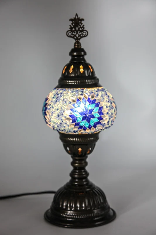 Lampe mosaïque bleue 13 x 13 x 30 cm