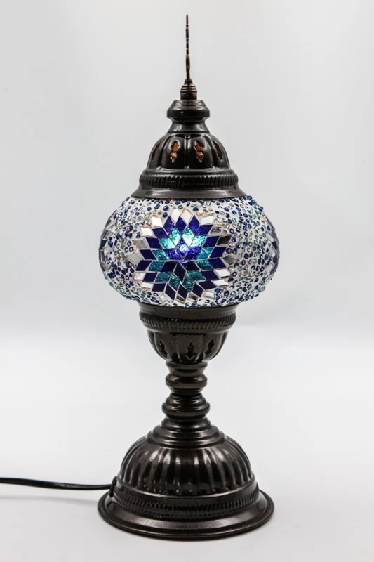 Lampe mosaïque bleue 13 x 13 x 30 cm
