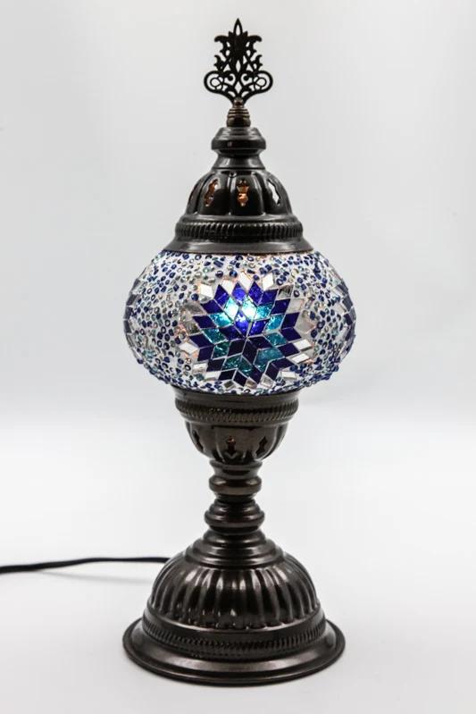 Lampe mosaïque bleue 13 x 13 x 30 cm