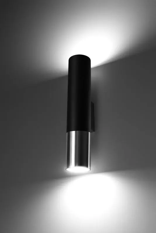 Lampe murale | Noir avec de l'argent à l'extérieur en dessous et au-dessus LED