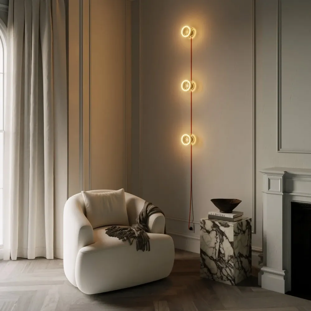 Lampe murale Spostaluce avec fiche, 3 ampoules Ghost et câble orange