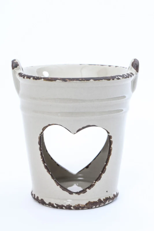 Lampe à parfum avec coeur beige antique 12,5 cm