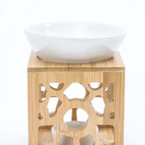 Lampe à parfum carrée blanc/marron 14 cm