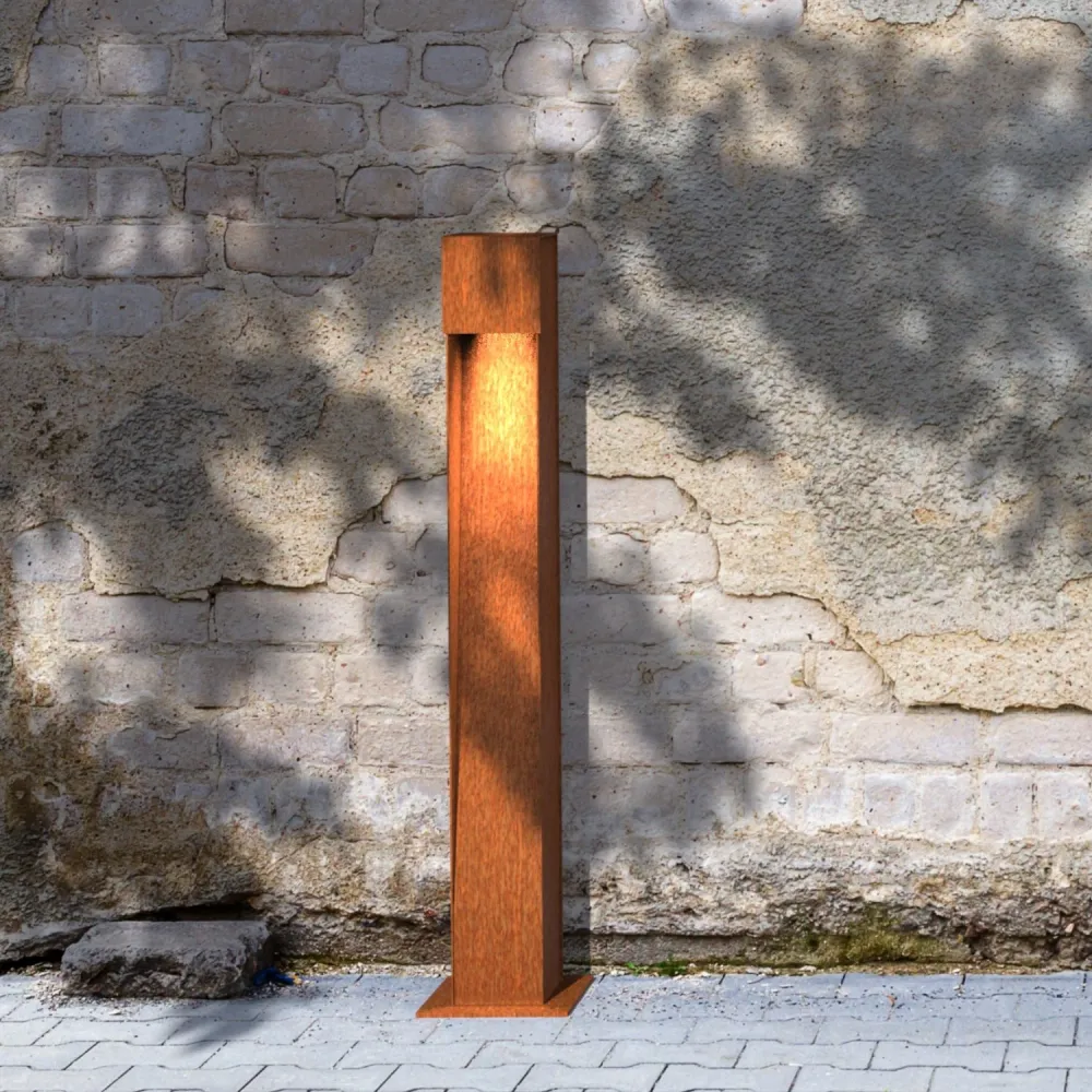 Lampe Pillar en acier Corten 10x10x80cm (LxPxH)