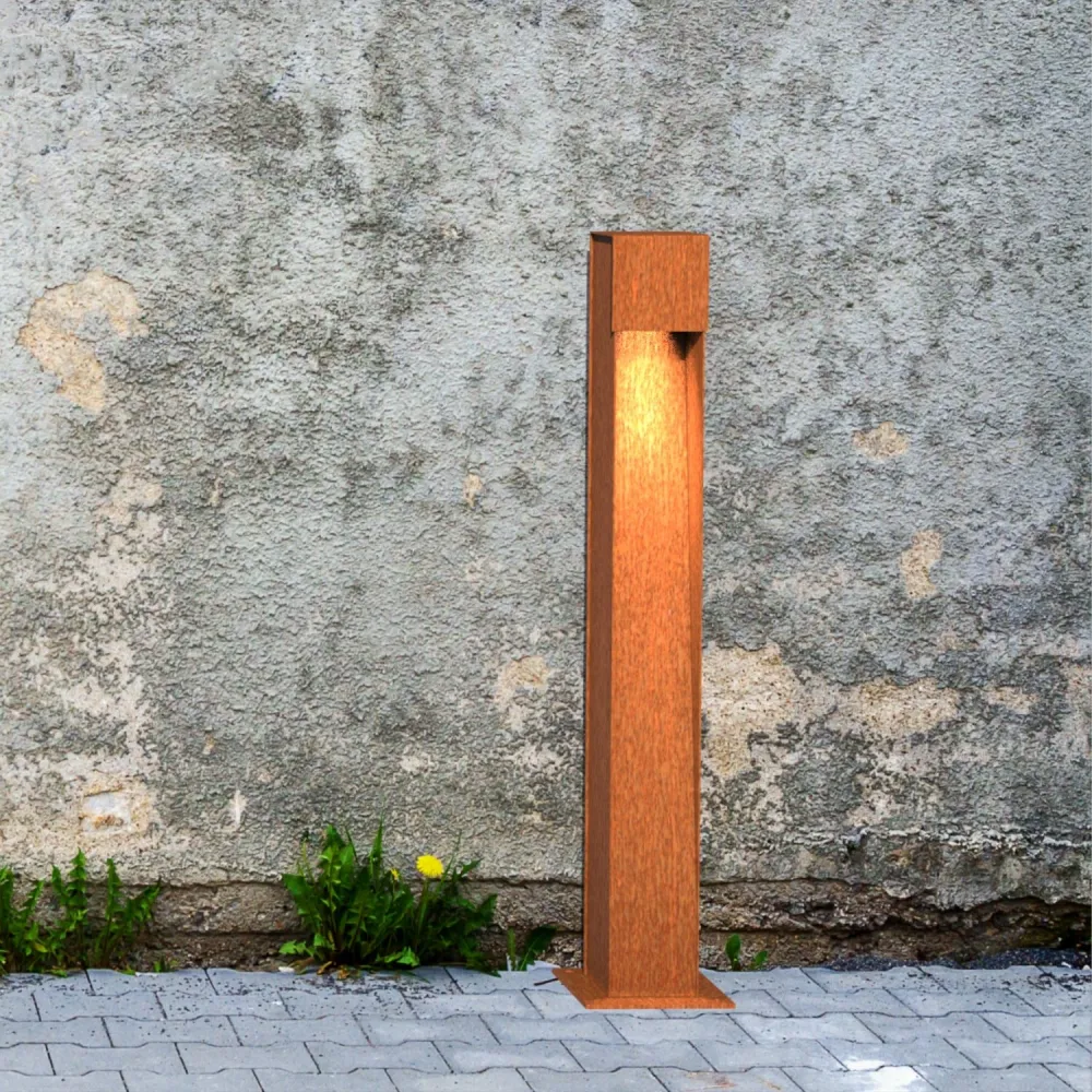 Lampe Pillar en acier Corten 10x10x80cm (LxPxH)