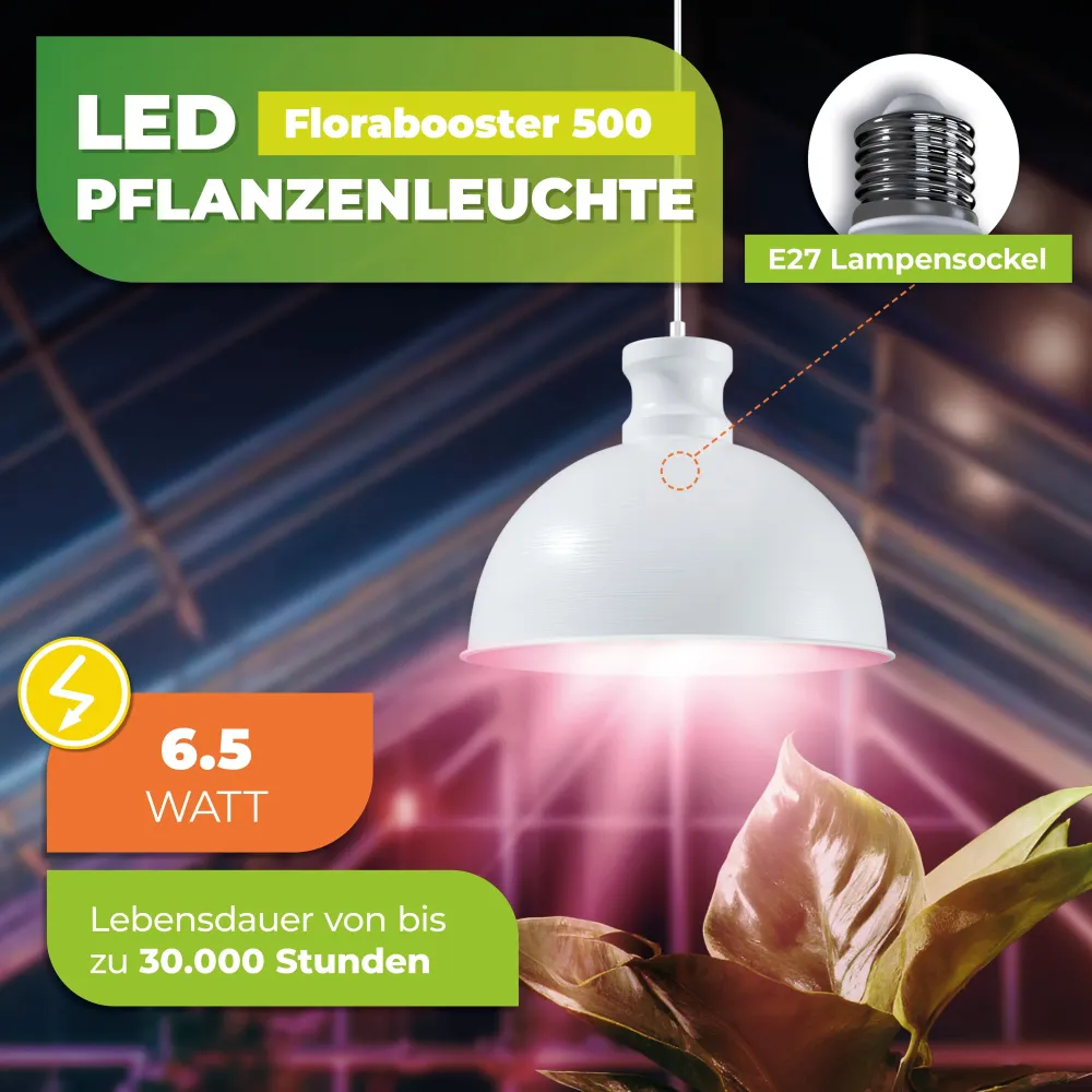 Lampe de plante "Florabooster 500" avec 6,5 watts et un spectre complet blanc LED