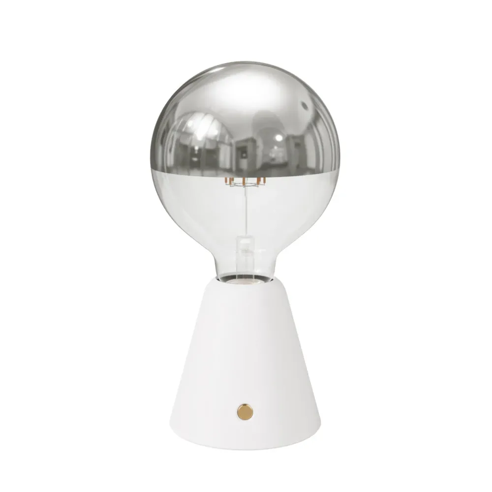 Lampe portable rechargeable Cabless01 avec ampoule globe demi-sphère argent - Blanc