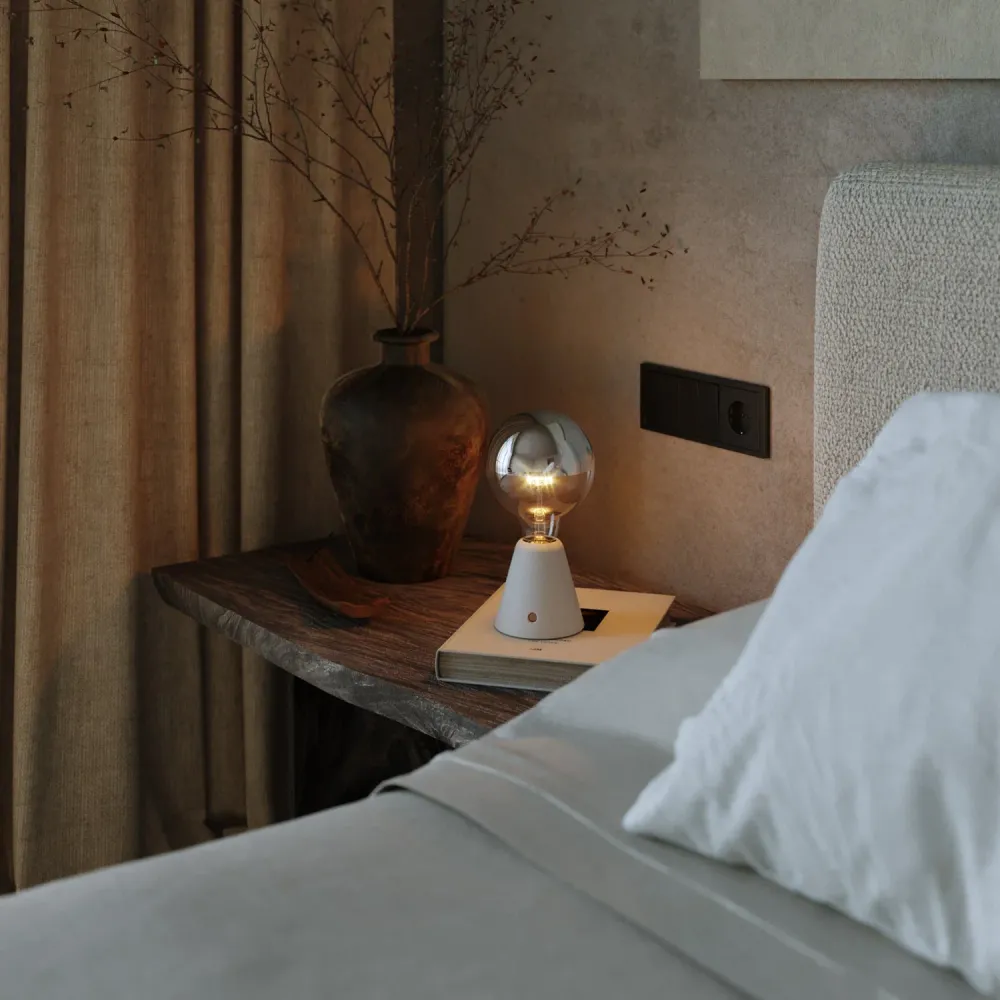 Lampe portable rechargeable Cabless01 avec ampoule globe demi-sphère argent - Blanc