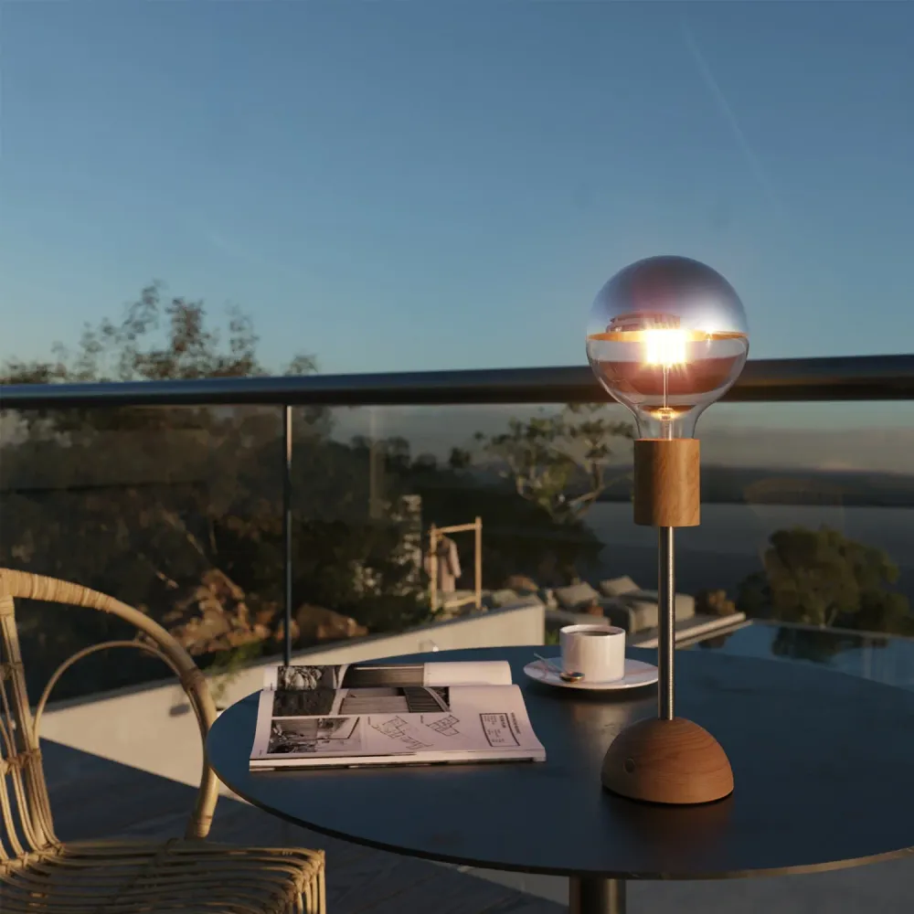Lampe portable et rechargeable Cabless02 avec ampoule globe demi-sphère argent - Neutre