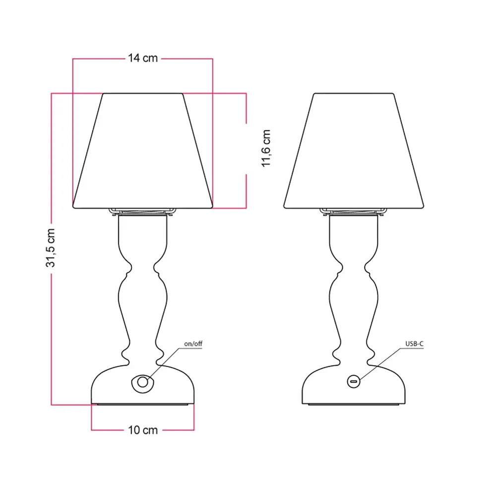 Lampe portable rechargeable Cabless14 avec ampoule goutte et abat-jour - Blanc